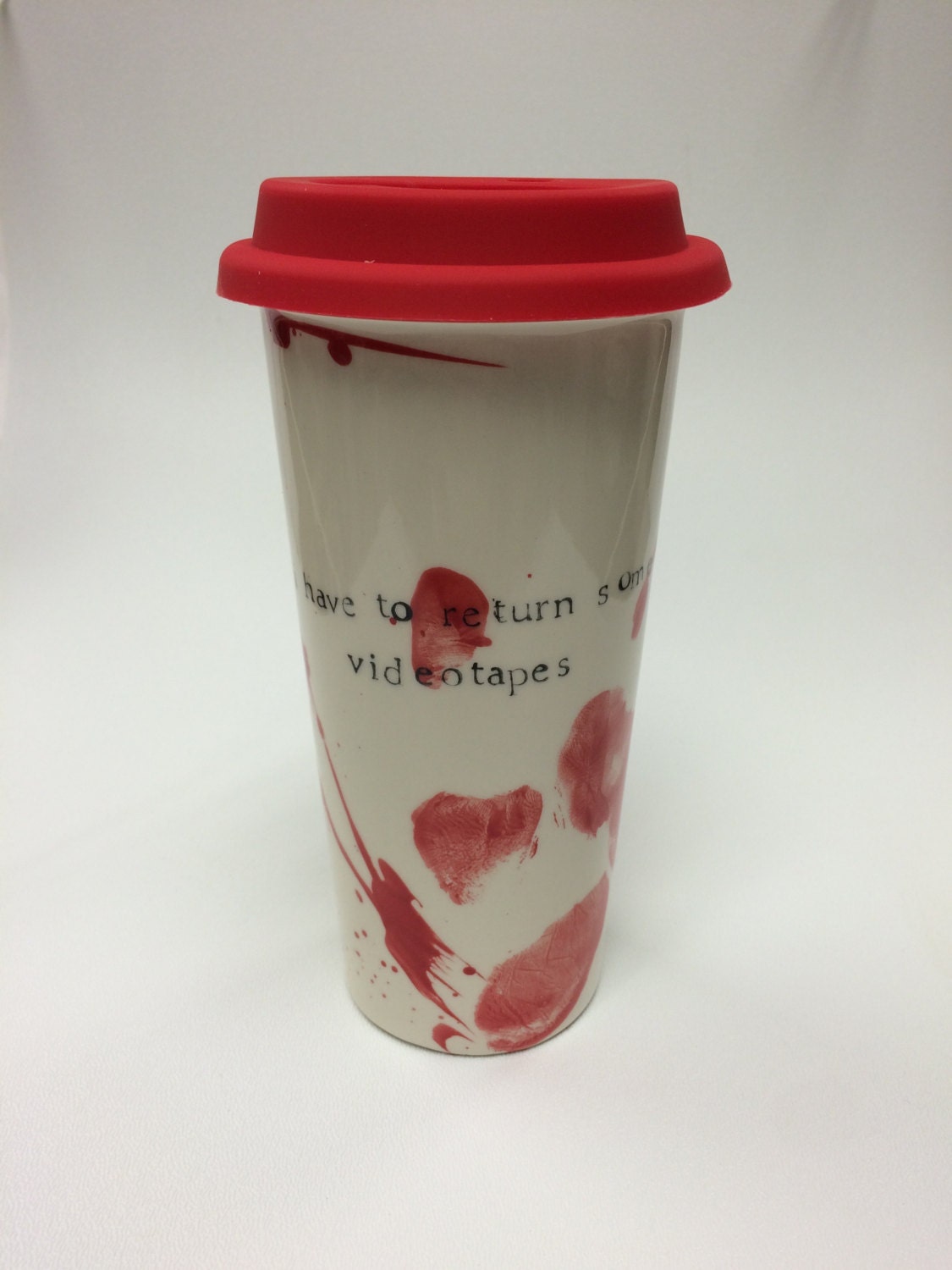 American Psycho Videotapes ceramic travel mug