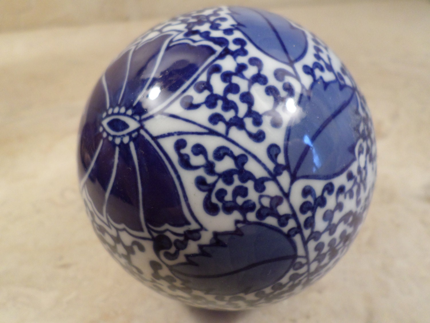 Ceramic Porcelain Cobault Blue and White Patterned Orb