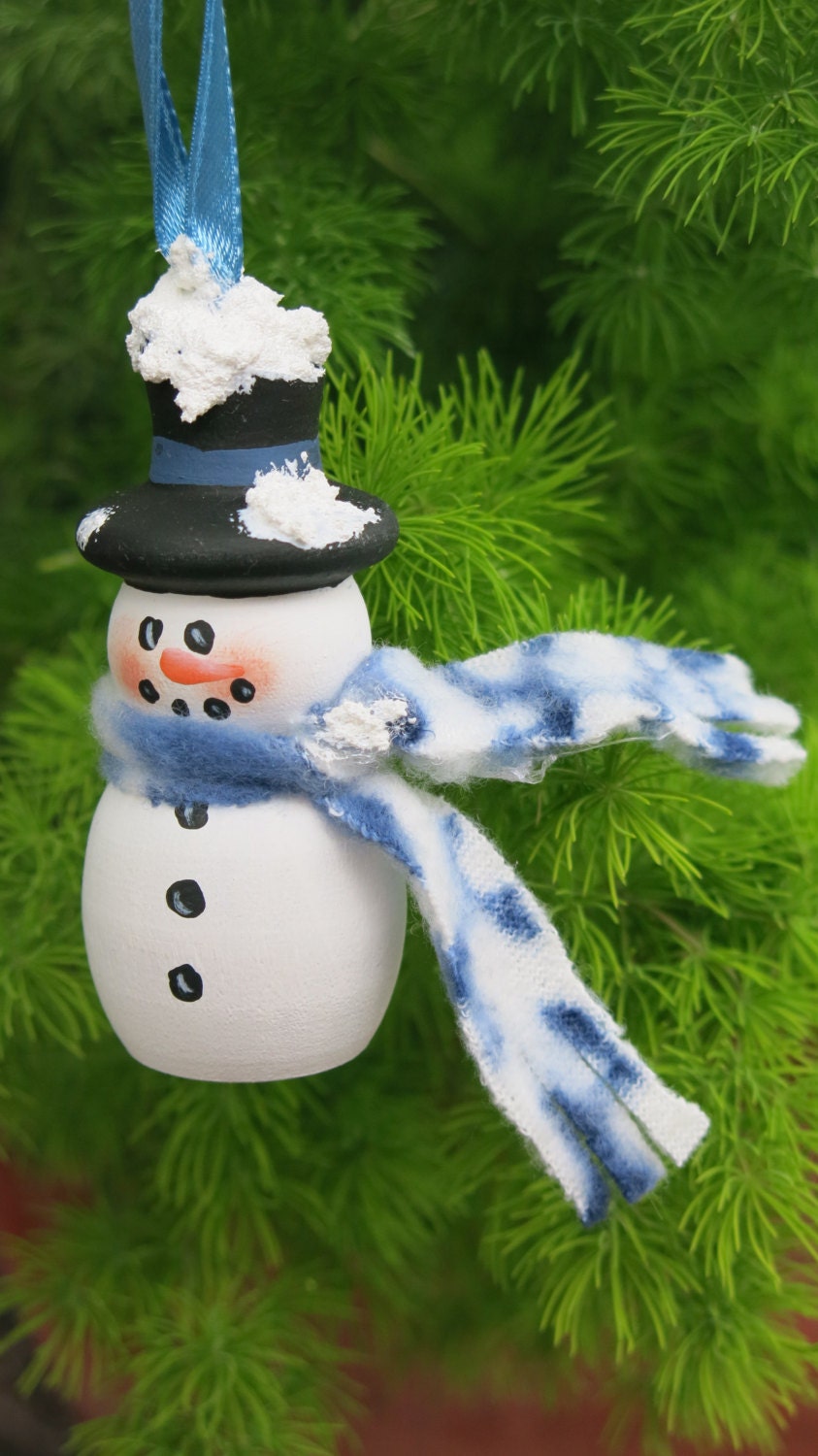 Wooden snowman ornament painted Christmas tree by 