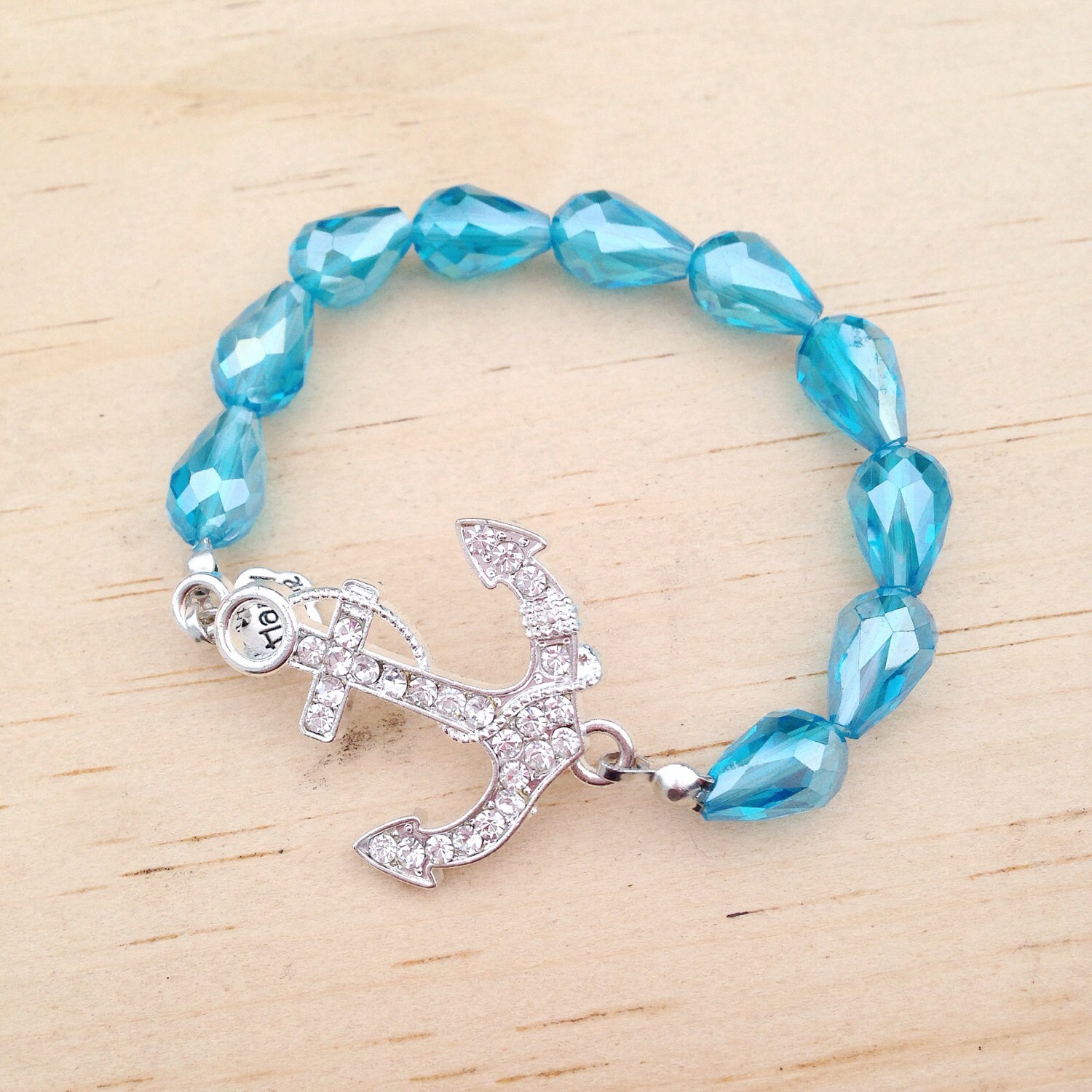 Blue Beaded Bracelet Blue Anchor Bracelet Aqua Blue by Hollshobby