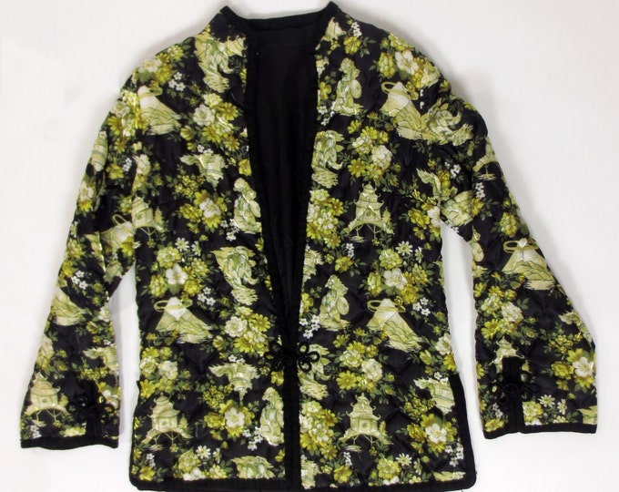80s Pagoda floral printed lame quilted Chinese jacket