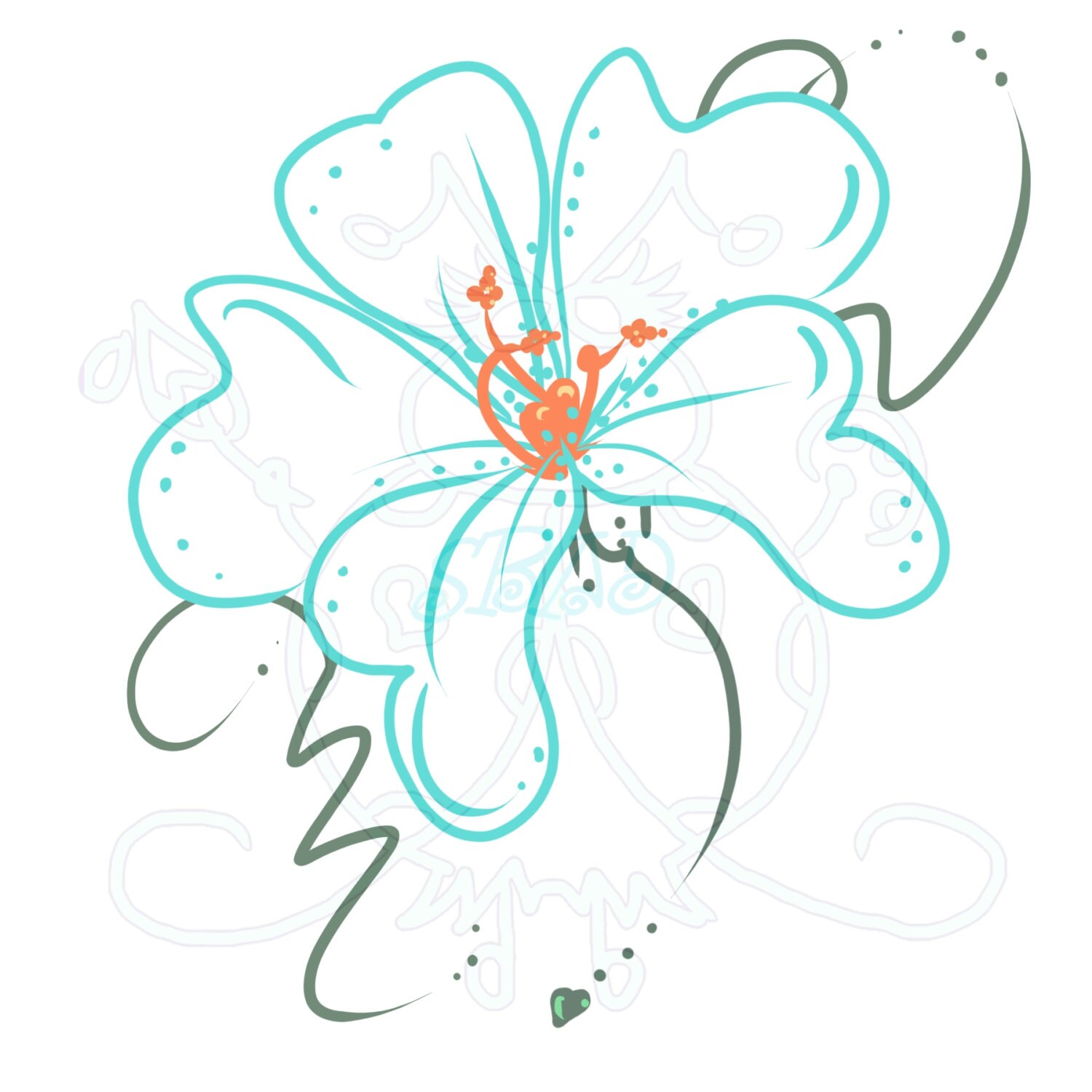 Blue Flower Digital Clip Art Hand Drawn Instant Download
