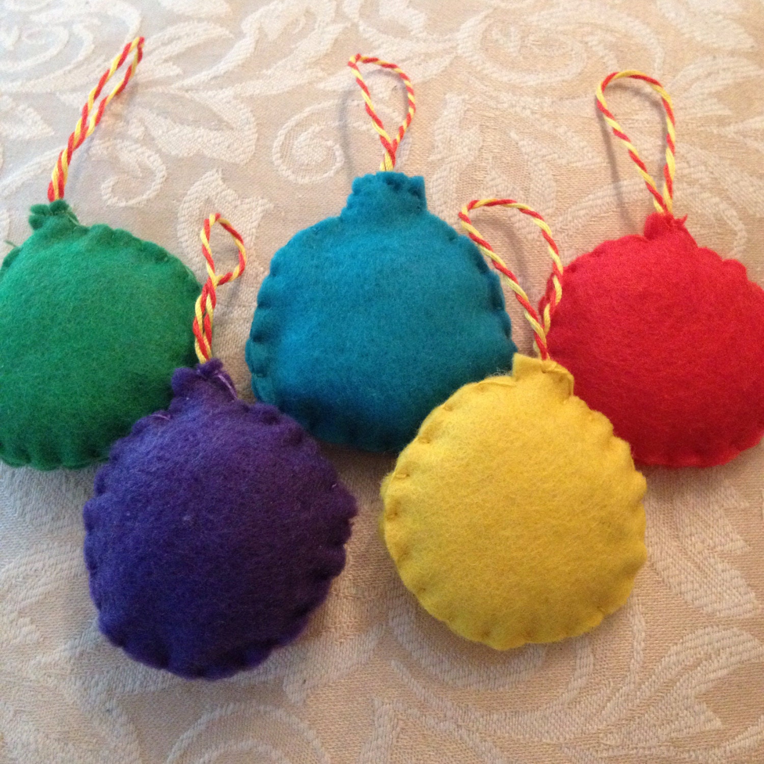 Set of 5 handmade felt baubles