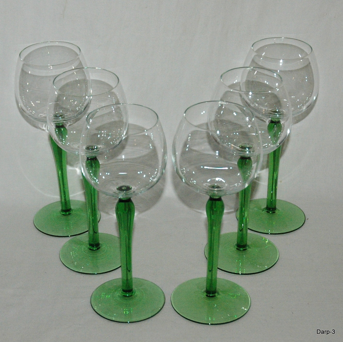 6 Vintage Green Stemmed Hock Glasses 6292B4 by darp3 on Etsy