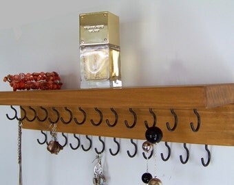 Necklace Display - Earring and Necklace Organizer; Oak Stained Necklace Display Shelf; Handmade in USA