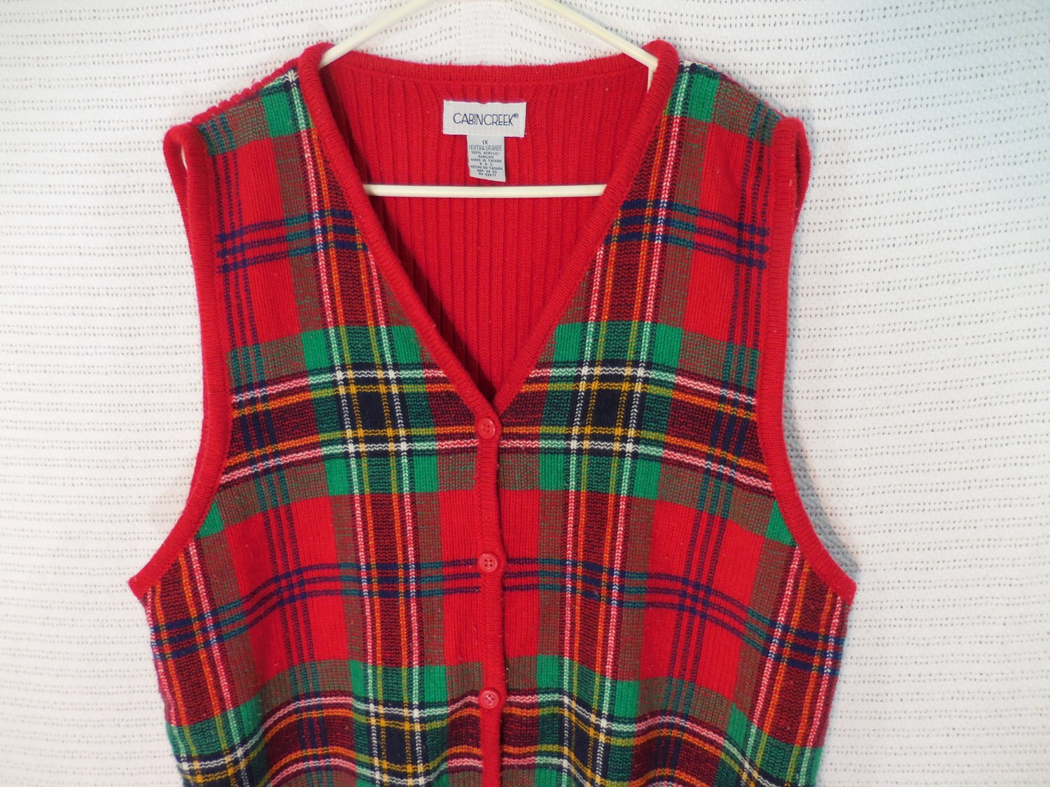 Vintage Red Tartan Plaid Womens Sweater Vest by by NannyTsVintage