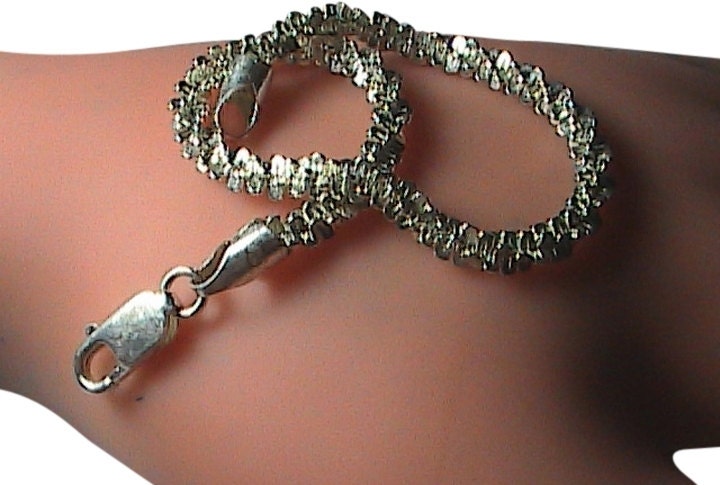 Italy Sterling Silver ROCK Chain Necklace - Diamond Cut, Sparkling, 925 Silver, Lobster Clasp