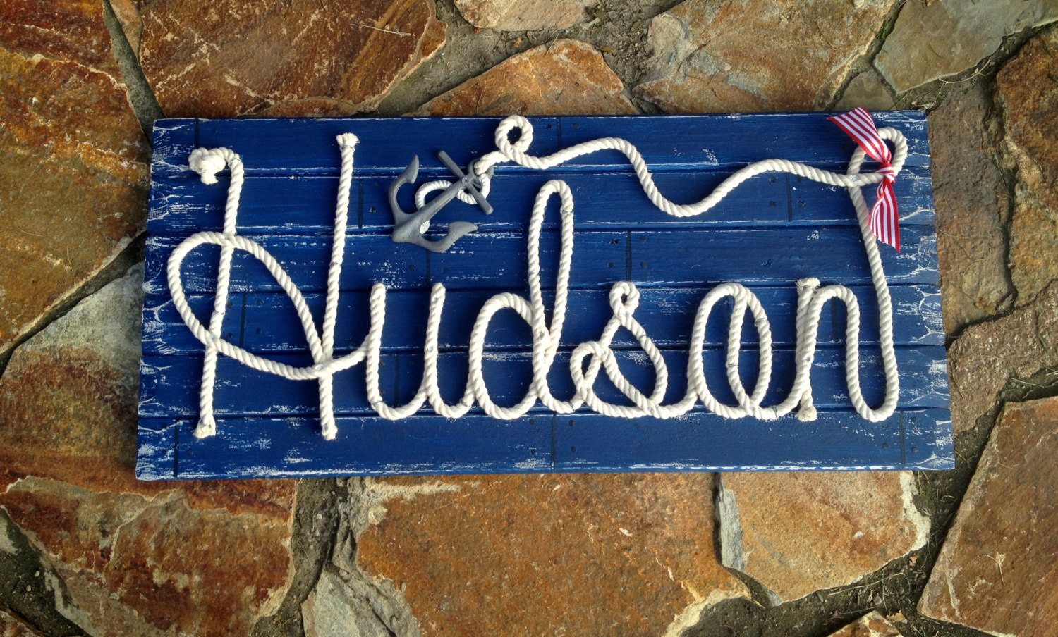 HUDSON 32 Nautical Rope Name Sign Cottage Beach Lake