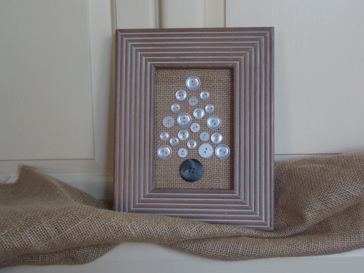 Handmade Framed Burlap & Button Christmas Tree