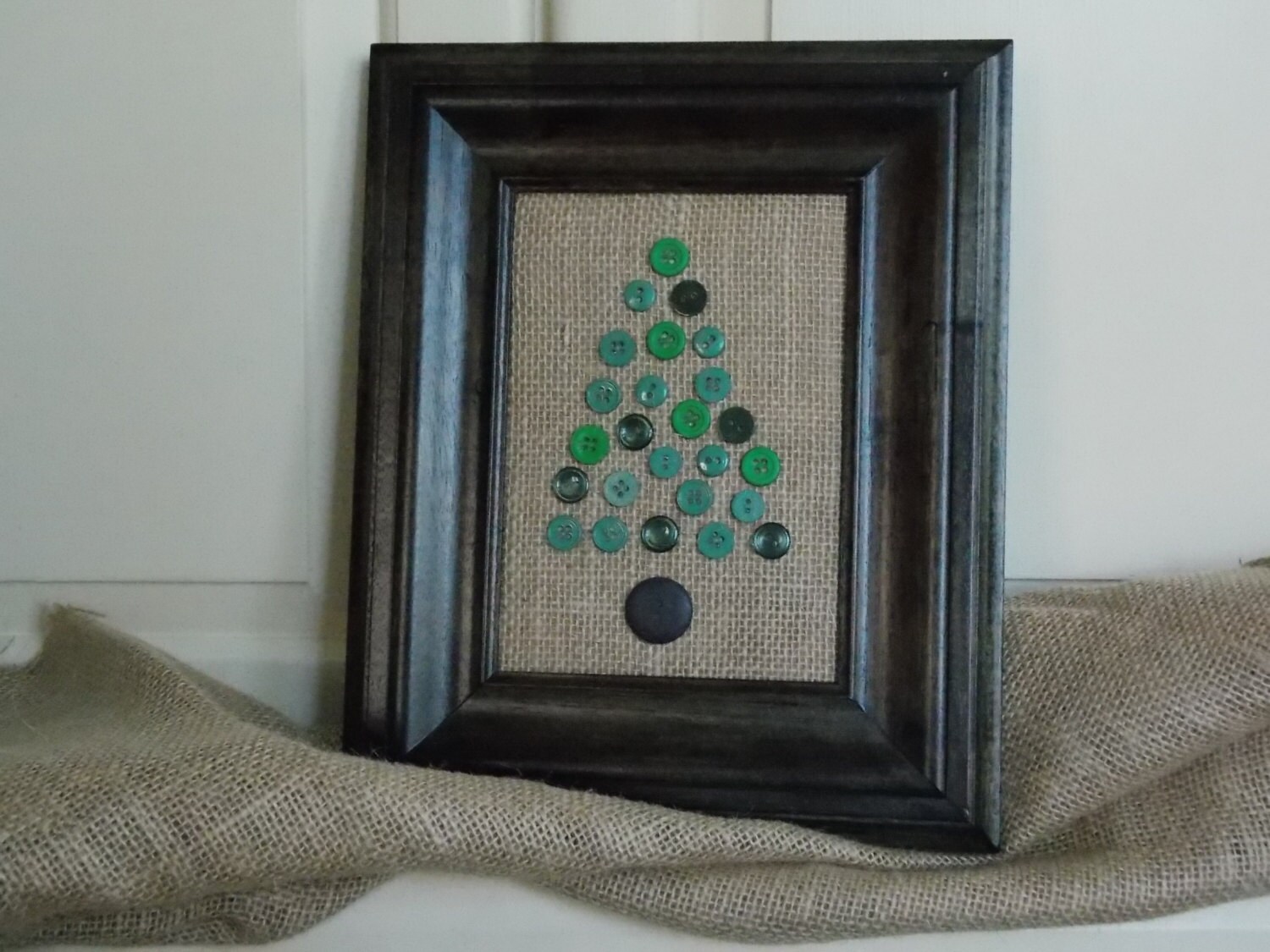 Handmade Framed Burlap & Button Christmas Tree