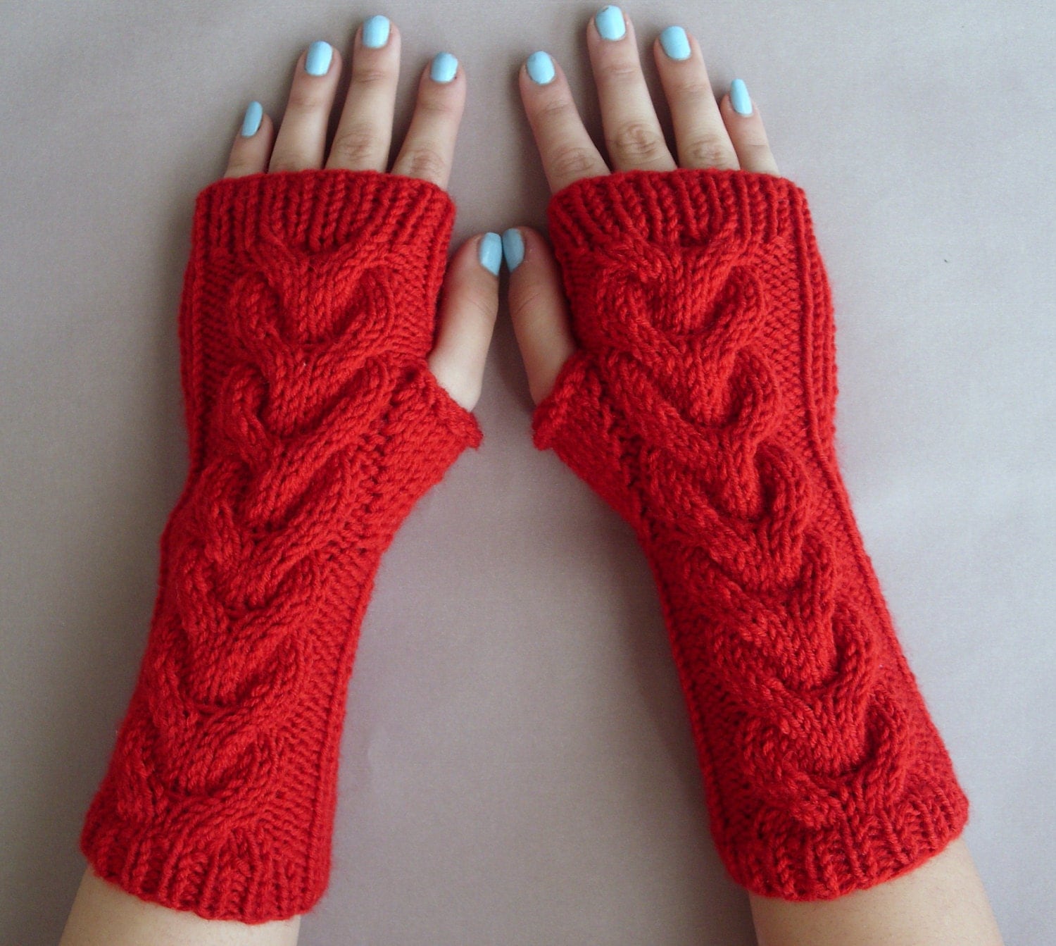 EXPRESS SHIPPING red fingerless gloves knit fingerless