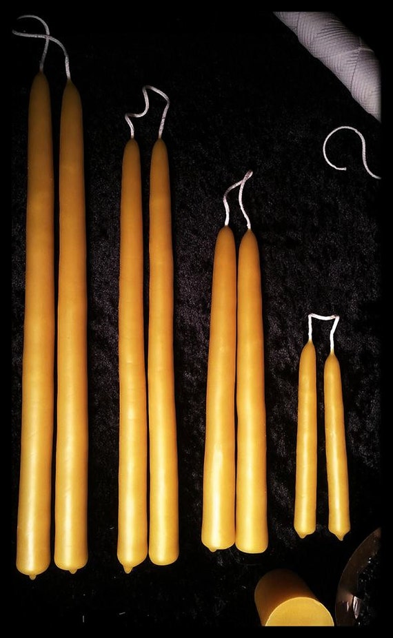 8 Pair Natural Beeswax Hand Dipped Taper by ShadowDanceCandles