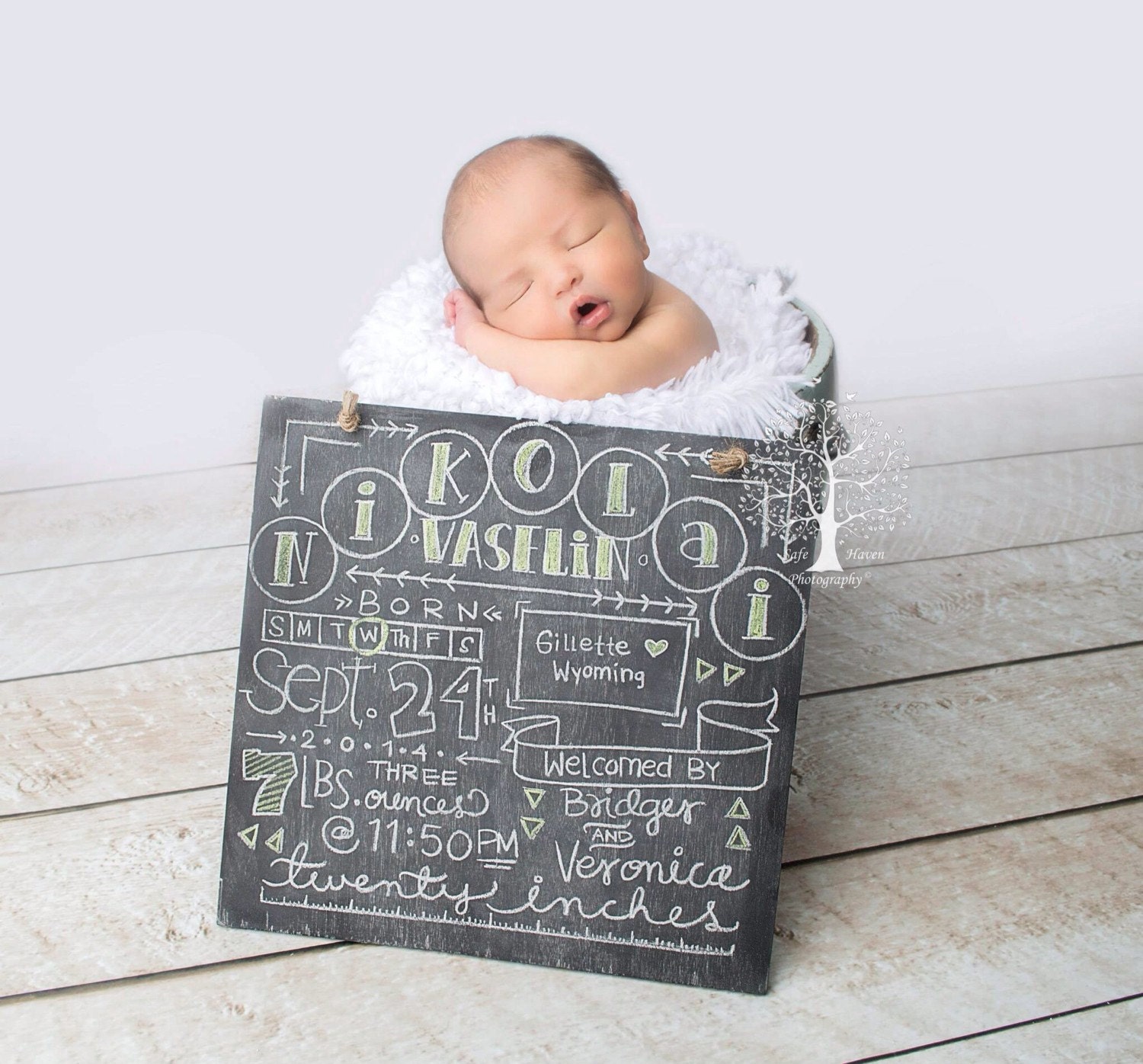 Personalized Birth info wood chalkboard by SheSheDesign on Etsy