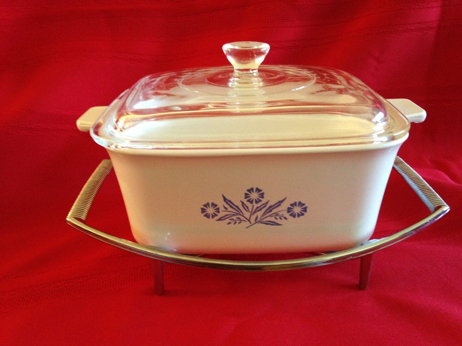 Vintage Corning Ware Cornflower Blue Oblong Baking Dish with Pyrex Lid and Corning Ware Carrier