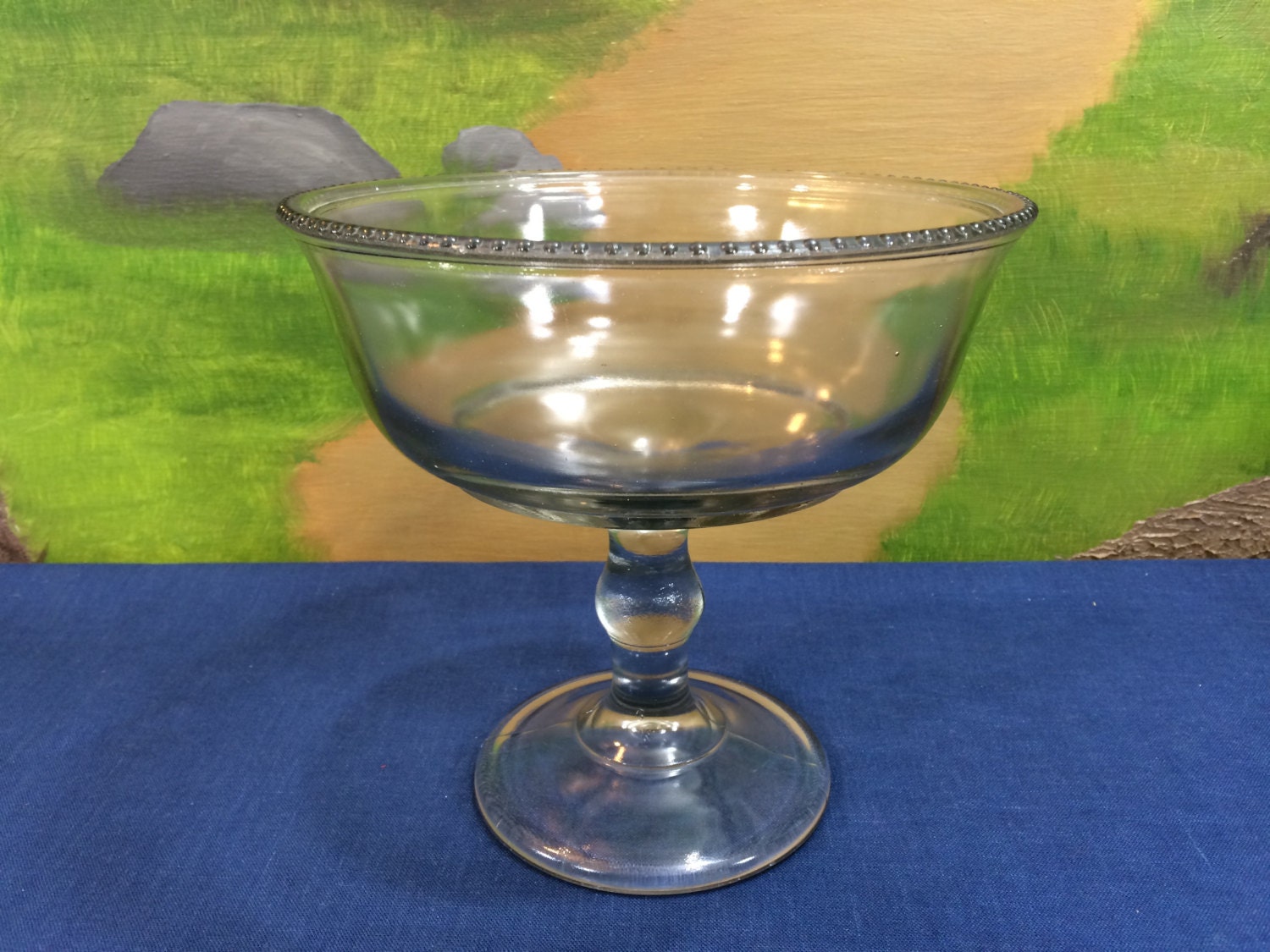 Vintage Clear Glass Pedestal Compote Vase Dish