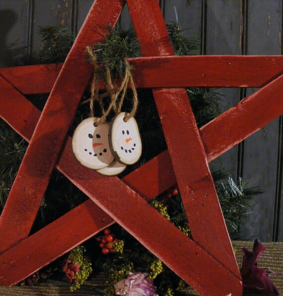 Wood Christmas Ornaments - Log Slice Snowman - Hand Painted Snowman Ornament - Snowmand Gift Tags - Christmas Decoration - Gift Tag