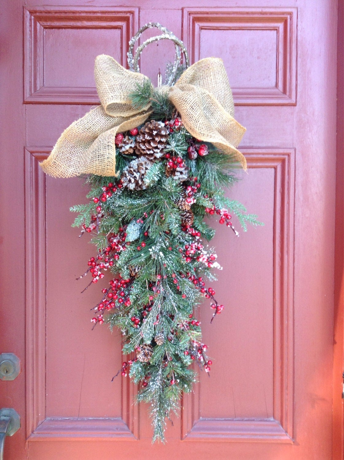 Large Natural Winter Door Swag Teardrop. Holidays.Christmas