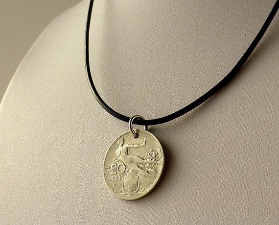 Italian Coin Necklace Vintage Necklace Coin Pendant Leather