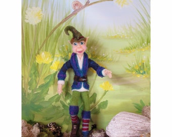 Elf, needle felt doll, ooak art doll, wool felt doll, posable doll, soft sculpture doll, garden elf, felt doll.