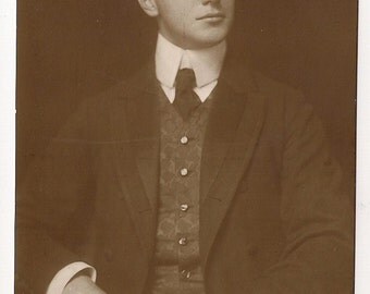 Upcycled recycled repurposed Young man Vintage Real Photo Postcard Photography, Paper Ephemera, Antique snapshot, RPPC Old scrapbooking