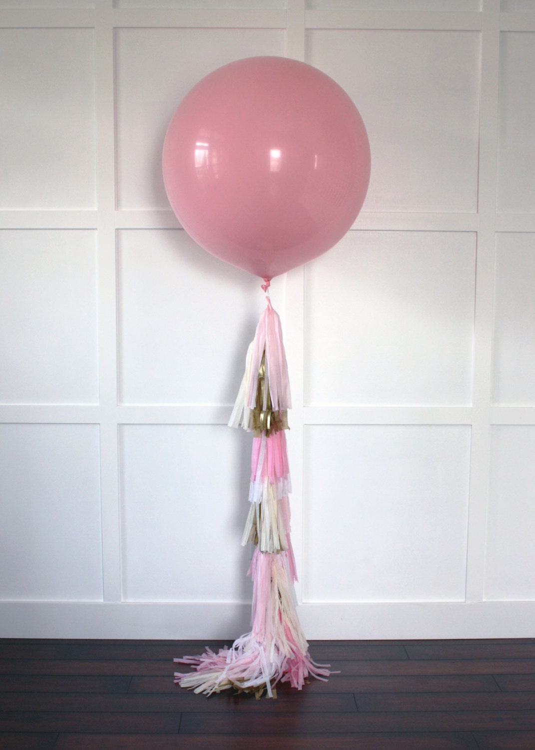Frill Balloon. Tassel balloon with pink cream and gold