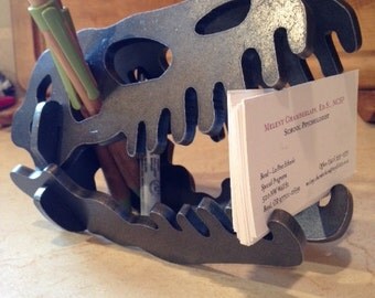 Dinosaur Business Card Holder & Picture Frame / T-Rex / Velociraptor / Metal Art / Office Furniture / Gifts for Office / Dinosaur Gifts