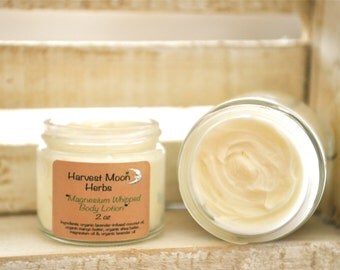 Magnesium Lotion - Body Butter - Magnesium Oil - Lavender Infused Moisturizer - Whipped Lotion - Organic - Natural - 2 oz - 4 oz Glass Jar