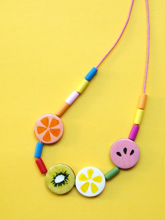 Items similar to Hand-Painted Wooden Fruit Bead Necklace on Etsy