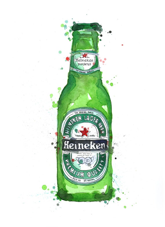 Heineken bottle rotring ink drawing with by BlakesBottles on Etsy