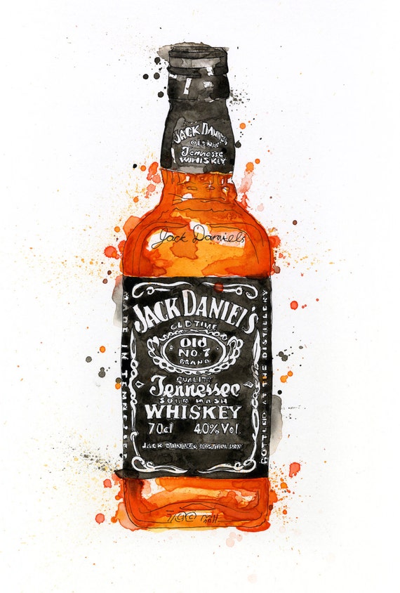 Jack Daniels rotring ink drawing with watercolour by BlakesBottles