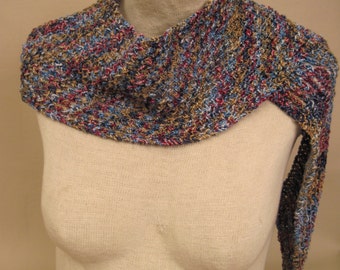 Hand Knit Scarf Wrap Blues Wine Gold