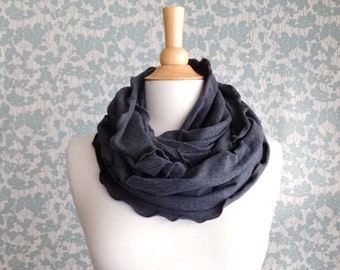 Infinity Scarf charcoal grey cotton jersey circle scarf cowl ruffle scarf fashion accessory winter accessories holiday gift christmas