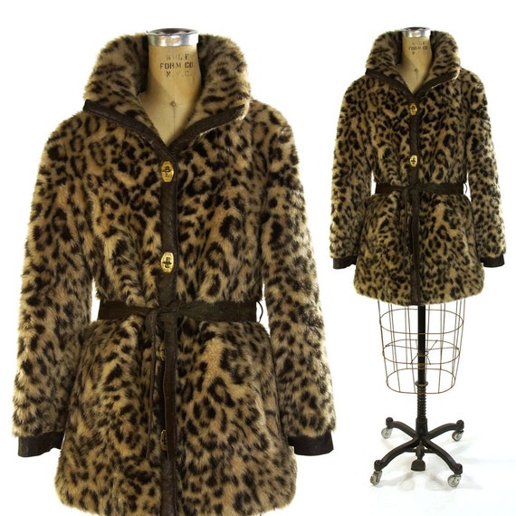 Leopard Faux Fur Coat / Vintage 1960s Animal Print Coat
