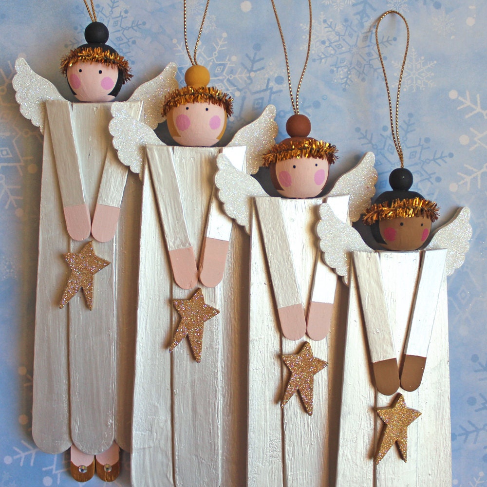 Christmas Ornament Wood Angel Tree Decoration. Popsicle Craft