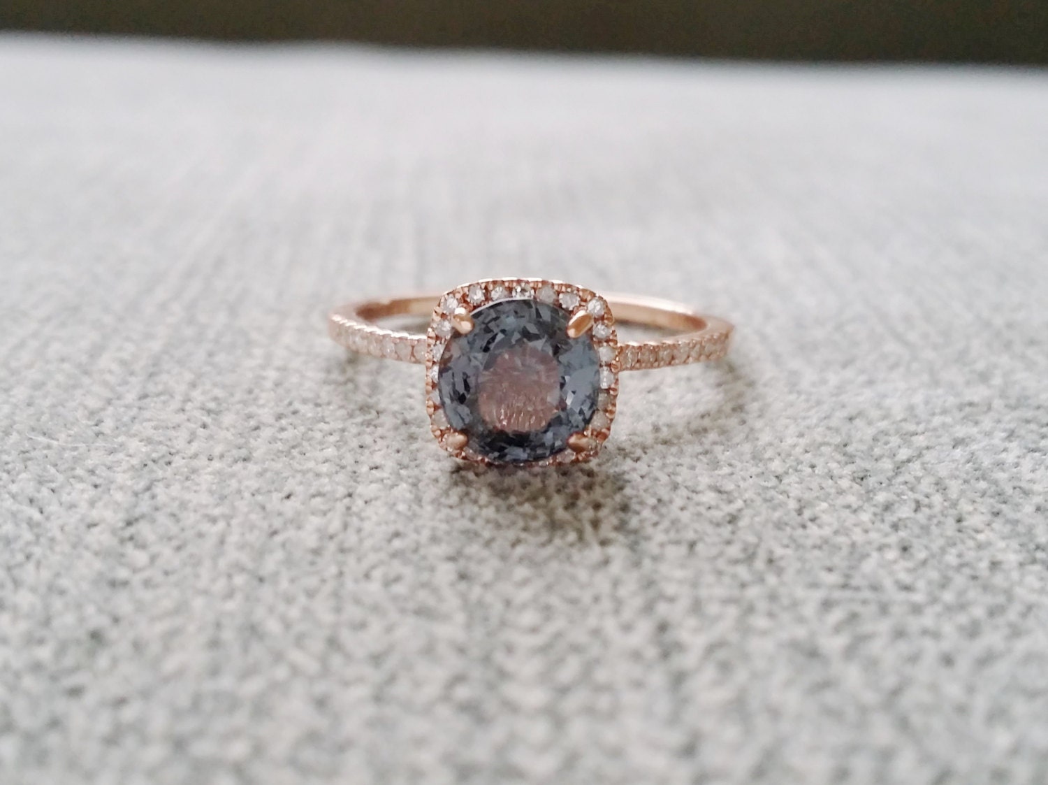 Halo Titanium Spinel Diamond Ring Gemstone Engagement Ring