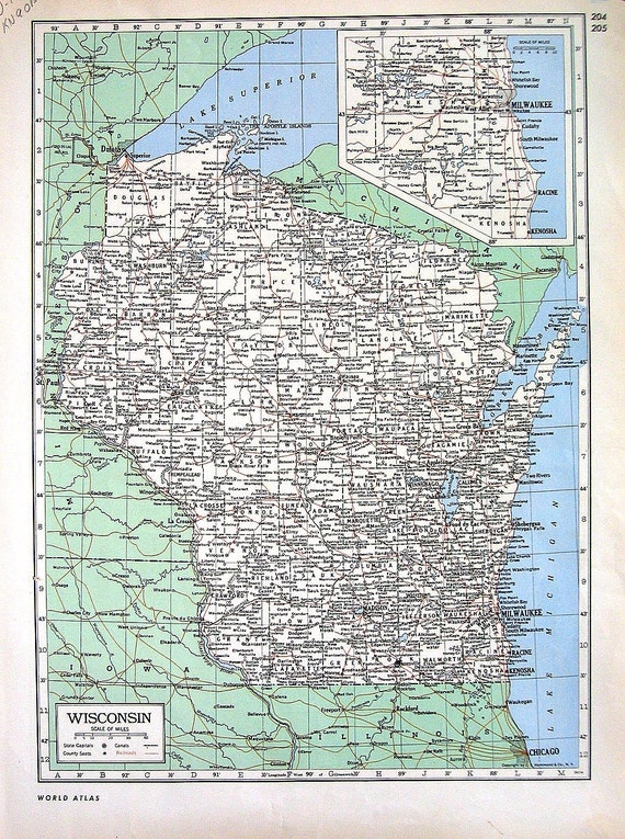 Map of Wisconsin Map of Wyoming US State Map 1947 Large