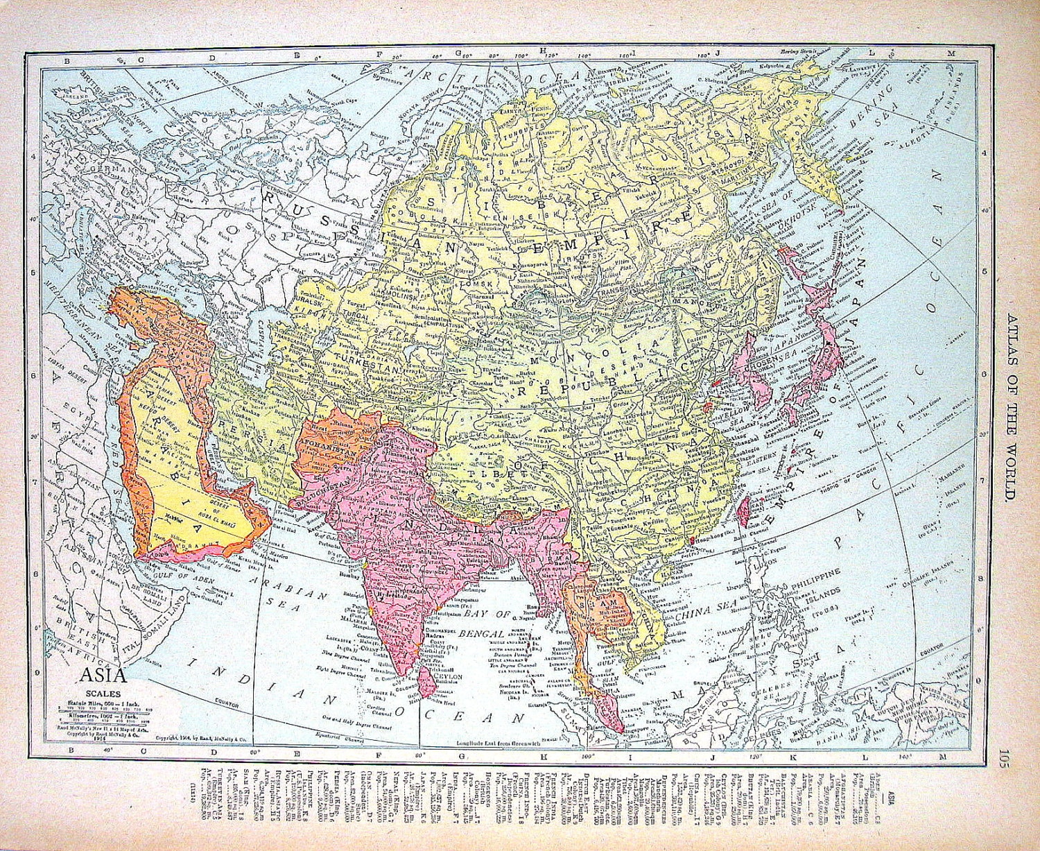 1914 Antique Map Asia Map Turkey in Asia Map World Atlas