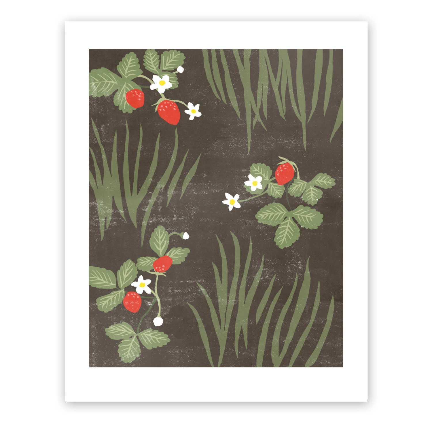 Strawberry Patch Block Print Art Reproduction
