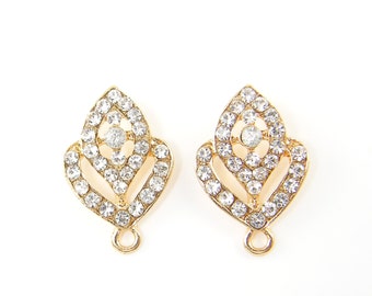 Wedding Jewelry Clear Rhinestone Gold Ornate Earring Posts with Loop Bridal Earring Findings |G18-7|2