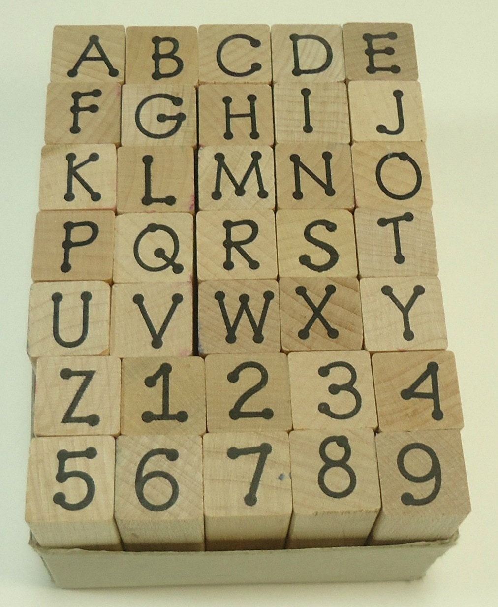 Alphabet Wood Mounted Rubber Stamp Set Plus Numbers
