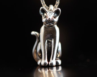 Silver Cat Necklace Cat Charm Magic Cat Charm Cat Pendant Sterling Silver Cat Jewelry Black Cat Kitty Jewelry Kitty Cat Kitty Charm Feline
