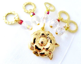 Last Sets SALE 10% OFF - The White Rose of York - Wars of the Roses Collection - Five Handmade Stitch Markers - 6.5 mm (US 10.5)