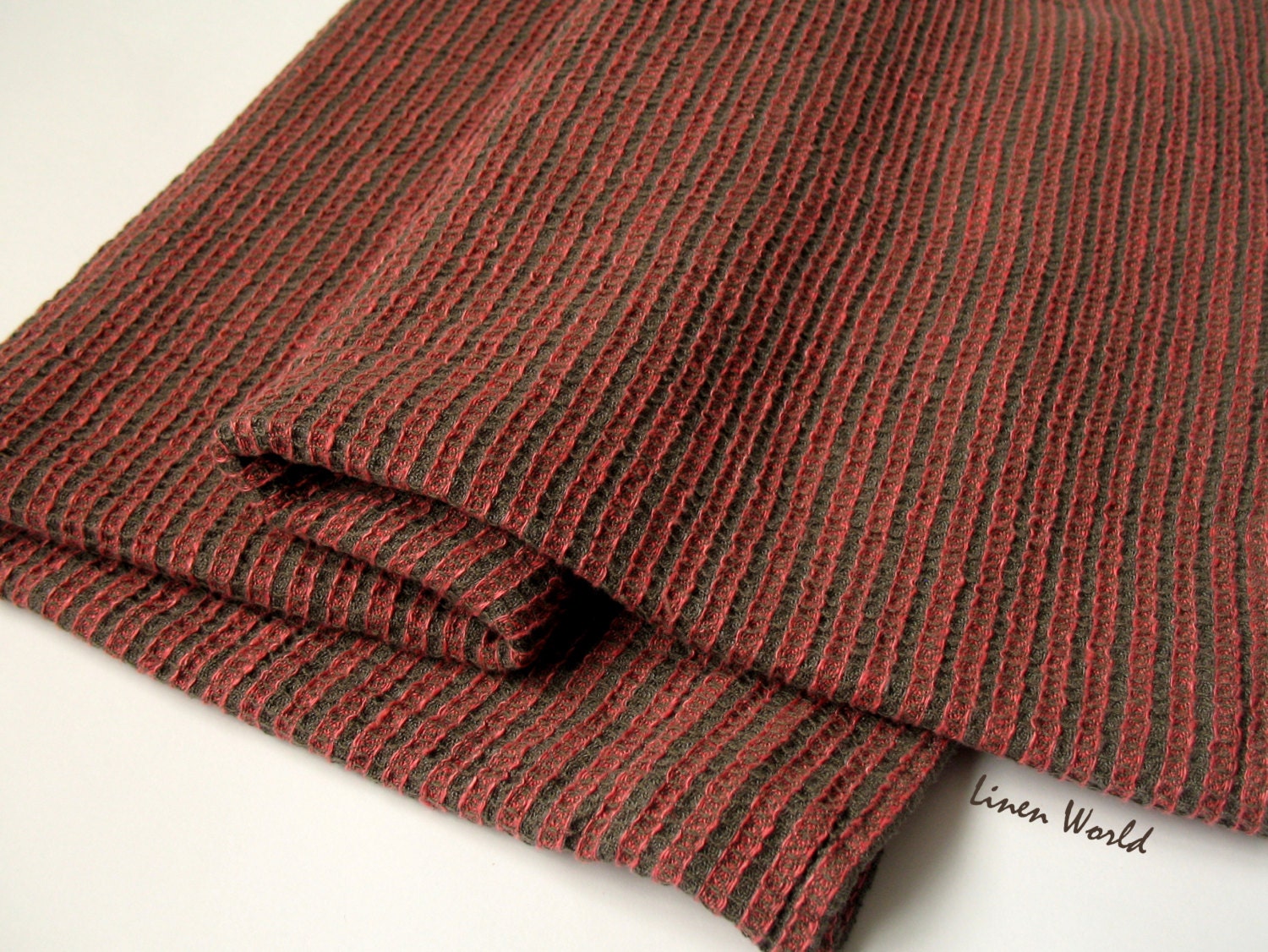 Linen Bath Towel. Red Gray Striped Linen Cotton Spa Towel.