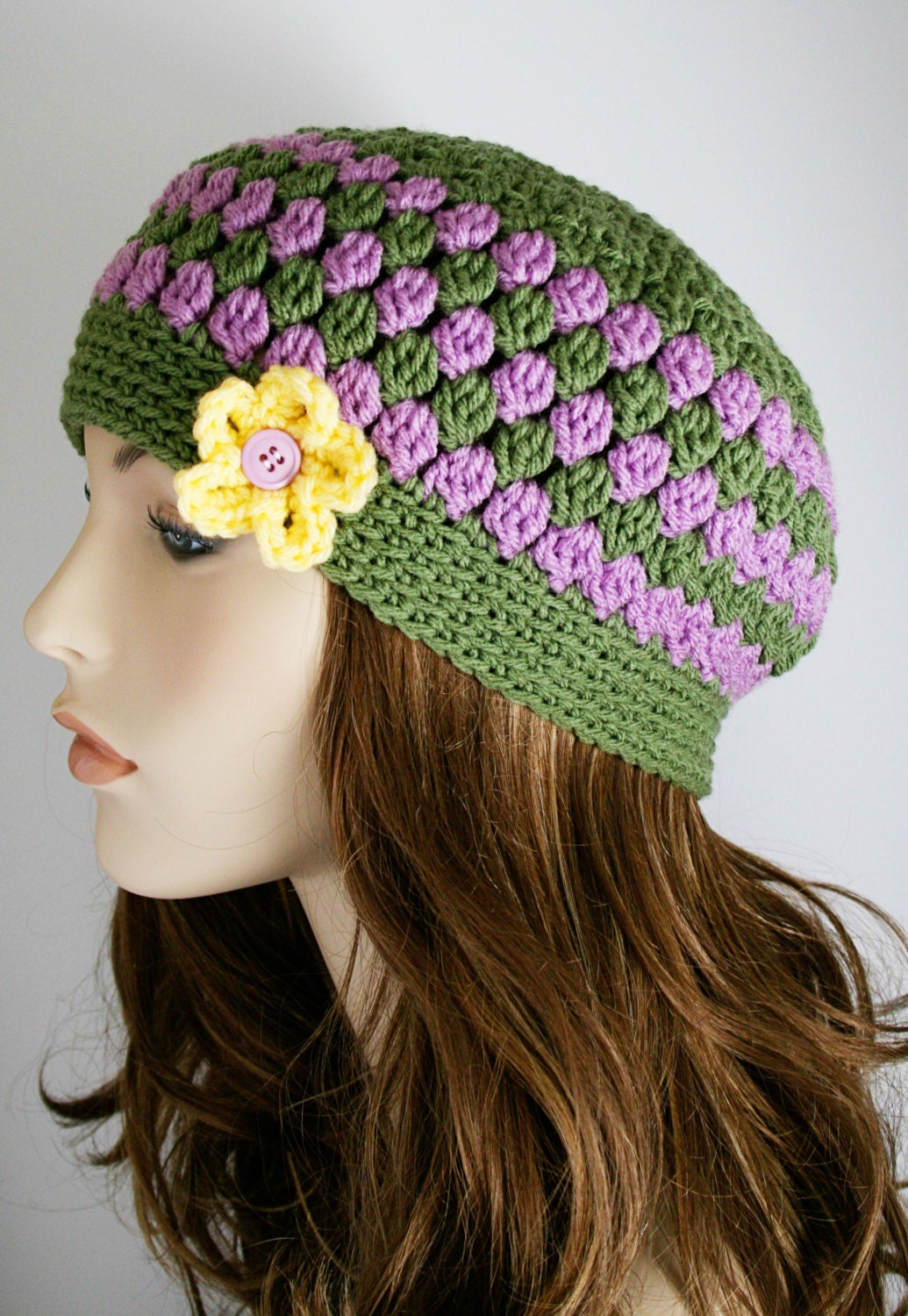 Spring Beanie Crochet Hat Womens Hat with Flower by elifins