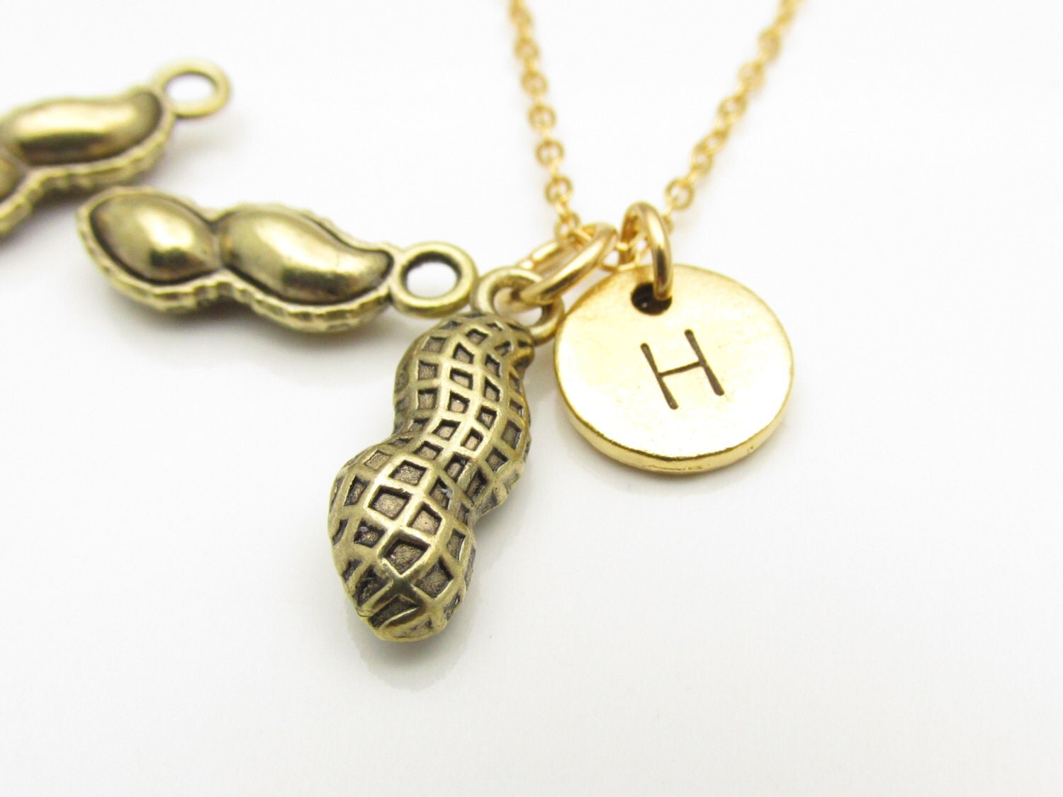 Peanuts Necklace Antique Gold Peanut Charm by CranberryStreetNY