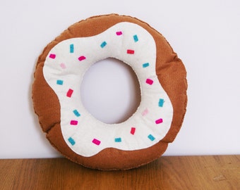 9 inch Doughnut Cushion with White icing and sprinkles Soft Toy Plush Pillow Cool Food Felt Donut