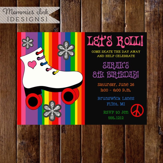 Roller Skate Birthday Invitation, Rainbow Invitation, Roller Skating Birthday Party Invitation, Roller Skate Invite, DIY, Printable Il_570xn