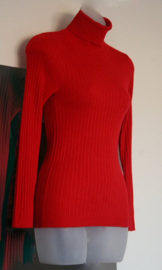 Red Turtleneck Red Top Red Shirt Red Long Sleeve Shirt by Magitoes