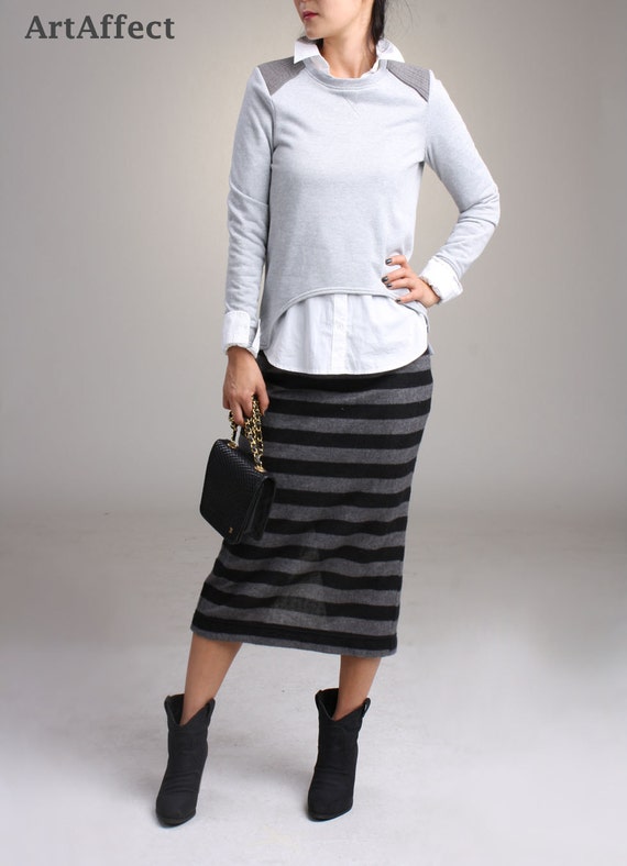 Items similar to Striped Wool Sweater Midi Skirt, Sweater Knit Pencil ...