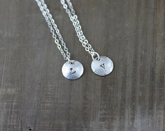 Mother and Daughter Necklaces, Set of Two, Tiny Silver Initial Necklace, Personalized Necklace, Best Friends Necklaces